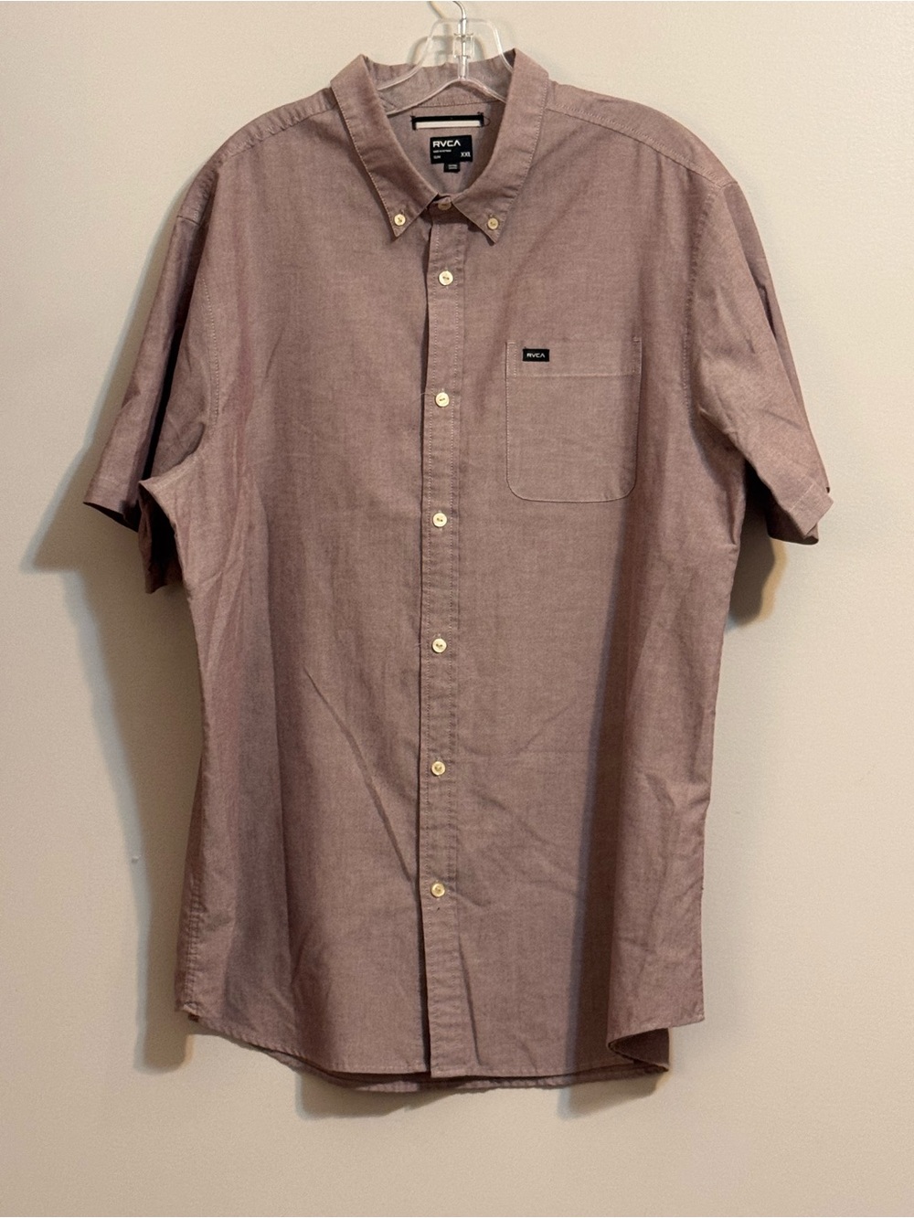 RVCA Slim Fit Button Front Shirt XXL Mauve Short‎ Sleeve Pocket